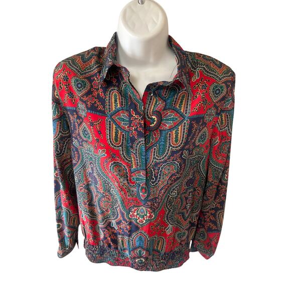 Vtg Alfred Dunner Paisley Blouse, Blue Green Red Women 8, 80’s/90’s - Picture 6 of 7